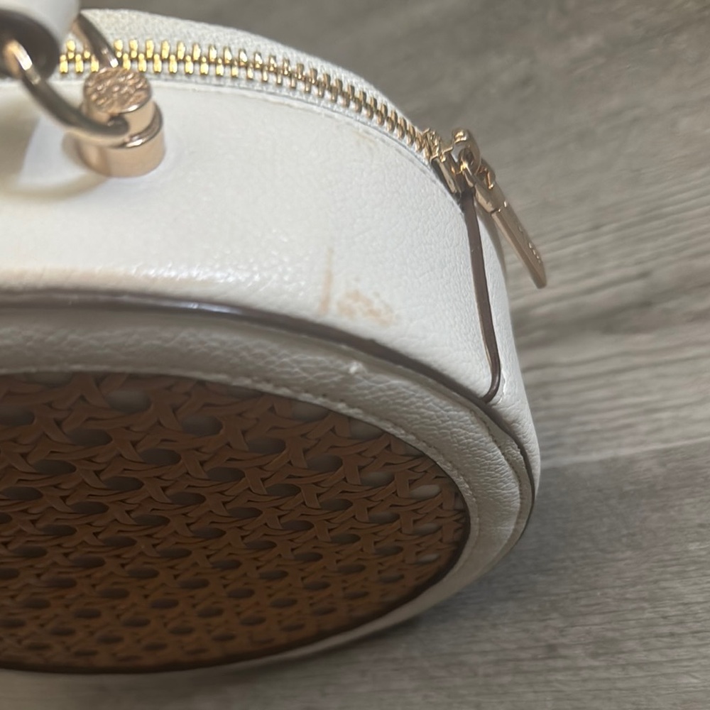 Anne Klein Leather Cream & Tan Woven Crossbody Bag with Top Handle - Picture 6 of 15